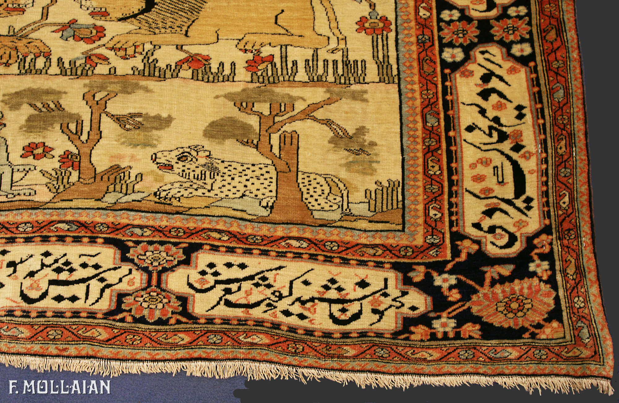 Antique Pictorial Persian Kashan Mohtasham Rug n°:53356825